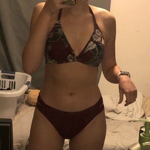 Maroon floral bikini. Size small top and bottom